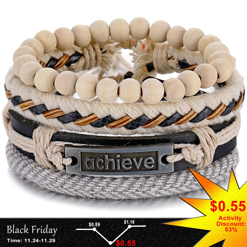 IFMIA Fashion Beads Leather Wrap Bracelet Set Men New Design Wristband Multiple Bracelets & Bangles Party Wedding Jewelry Gifts