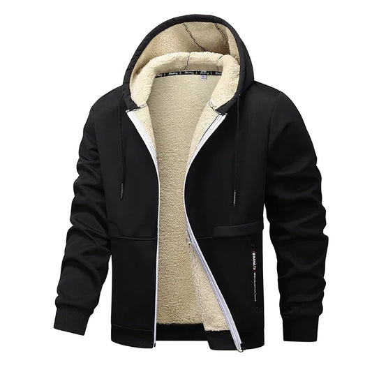 Winter Lambswool Zipper Hoodies Thicken Warm Jacket Men Long Sleeve 2025