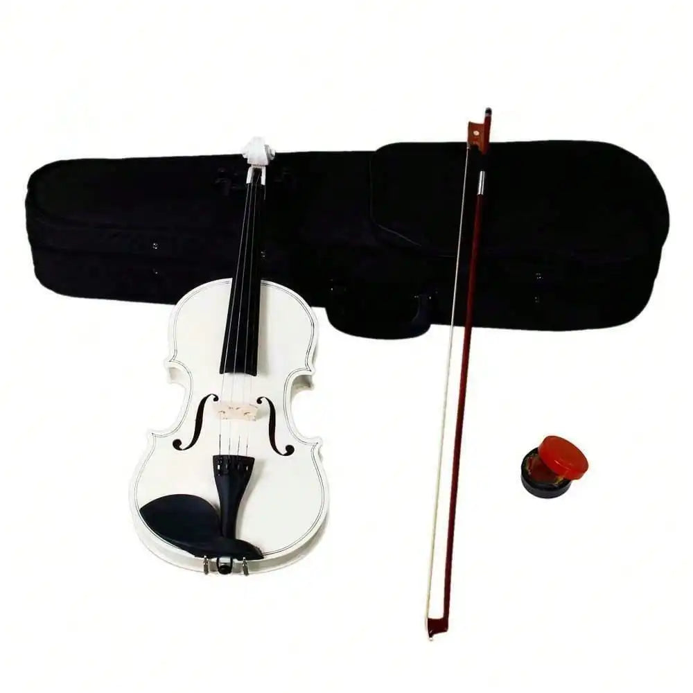 New 4/4 Full Size White Color Acoustic Violin Fiddle + Case + Bow + Rosin