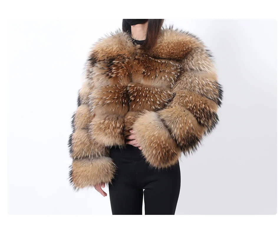 Super Hot Winter Women Luxury Thick Real Raccoon Fur Coat Natural Fox Fur Jacket Plus Size Furry Jackets Female Vest