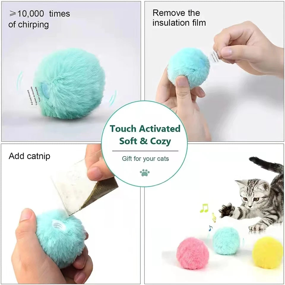Smart Cat Toys Interactive Ball Plush Electric Catnip Training Toy Kitten Touch Sounding 2025