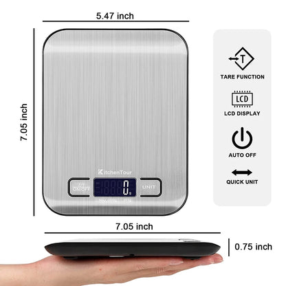 Digital Kitchen Scale 5kg Stainless Steel Panel Electronic Scales LCD Display Home Food Snacks Weighing Baking Tools