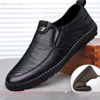 Men's Leather Loafers Non Slip Walking Flats Breathable Outdoor Slip on Casual Shoes