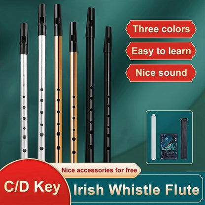 Miwayer Authentic Irish Whistle Flute C/D Key Tin Penny Whistle with 6 Holes Perfect Traditional Irish Music Musical Instrument