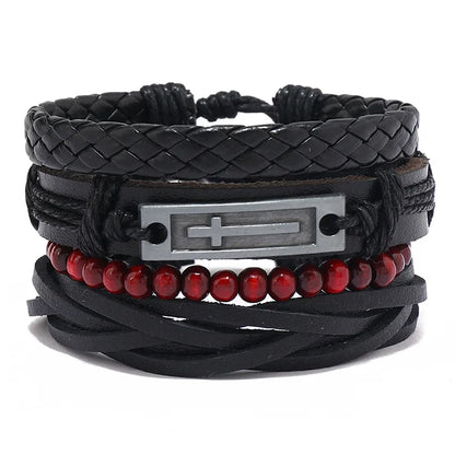 ZORCVENS 3 pcs/set Handmade Woven Leather Bracelet for Men, Vintage Braided Jewelry Gift, Evil Eye Bracelets Bangles