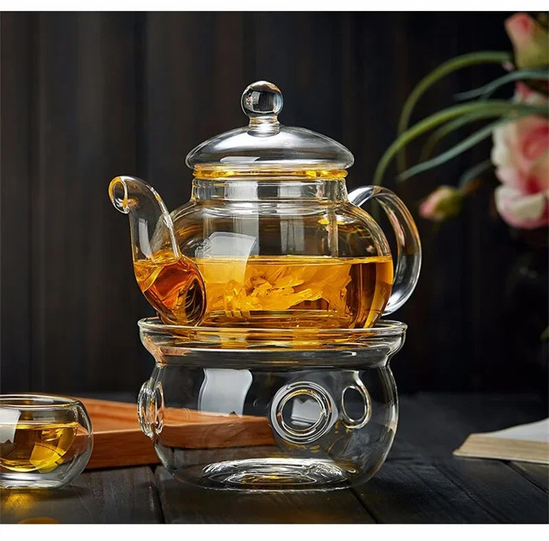400ml/1000ml Filterable Heat-resistant Thickened Glass Teapot High Borosilicate Glass Flower Tea Pot Heatable Glass Tea Set