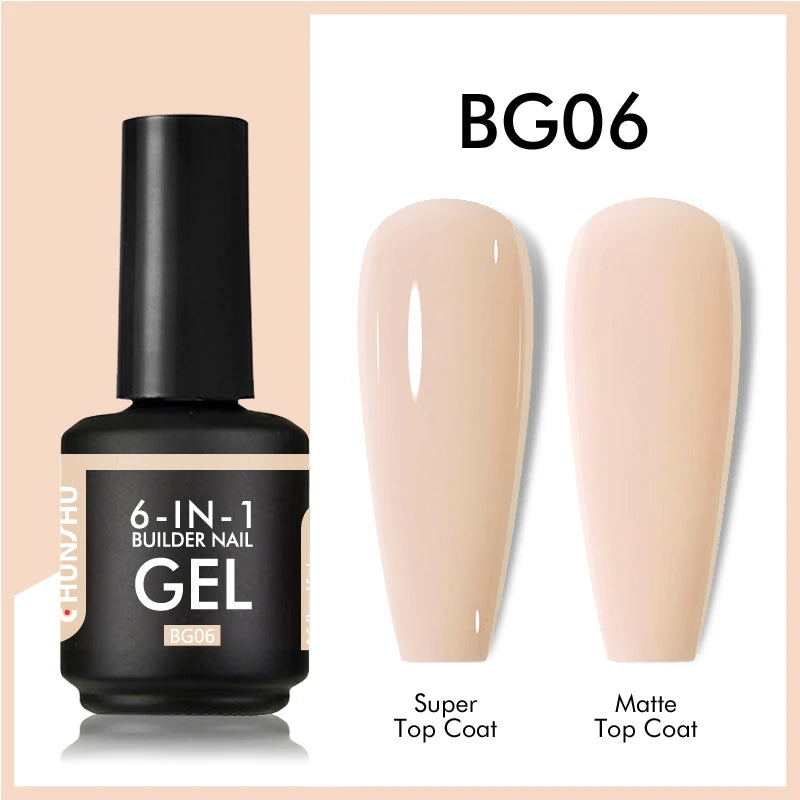 CHUNSHU 6 IN 1 Extension Gel 15ML Builder Nail Gel In A Bottle Semi Permanent Rubber Base Coat Self-leveling UV Construction Gel