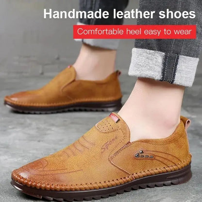 Men Leather Slip On Loafer Summer Fashion Slipper Casual Slip-on Loafers  Breathable Soft Sole Leather Shoes