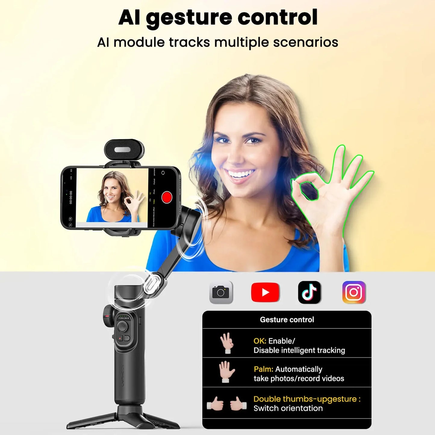 AOCHUAN Smart XE 3-Axis Handheld Gimbal Stabilizer for Smartphone for iPhone Android Face Tracking Tiktok Vlog
