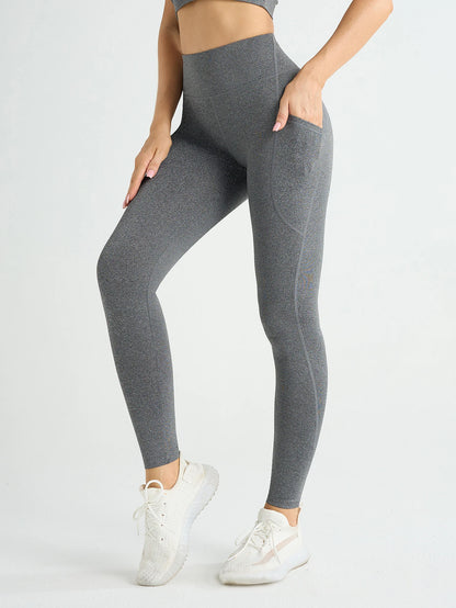 Solid Color Side Pockets Leggings For Women High Waist Sportswear Cycle Yoga Pants Push Up Fitness Leggings