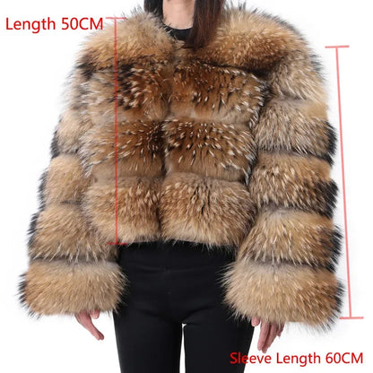 Super Hot Winter Women Luxury Thick Real Raccoon Fur Coat Natural Fox Fur Jacket Plus Size Furry Jackets Female Vest