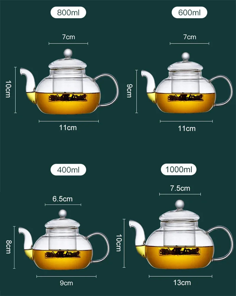 400ml/1000ml Filterable Heat-resistant Thickened Glass Teapot High Borosilicate Glass Flower Tea Pot Heatable Glass Tea Set