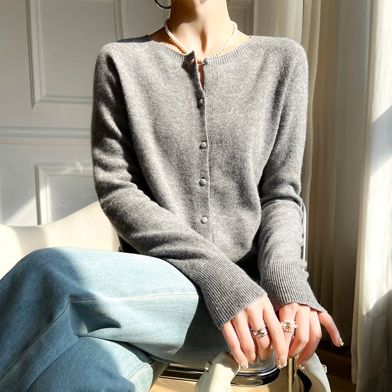 WinvyNee Women 100% Wool Cardigans Sweater Solid Casual Warm Outerwear Knitwear Tops  Autumn Winter Women Clothing B1263018