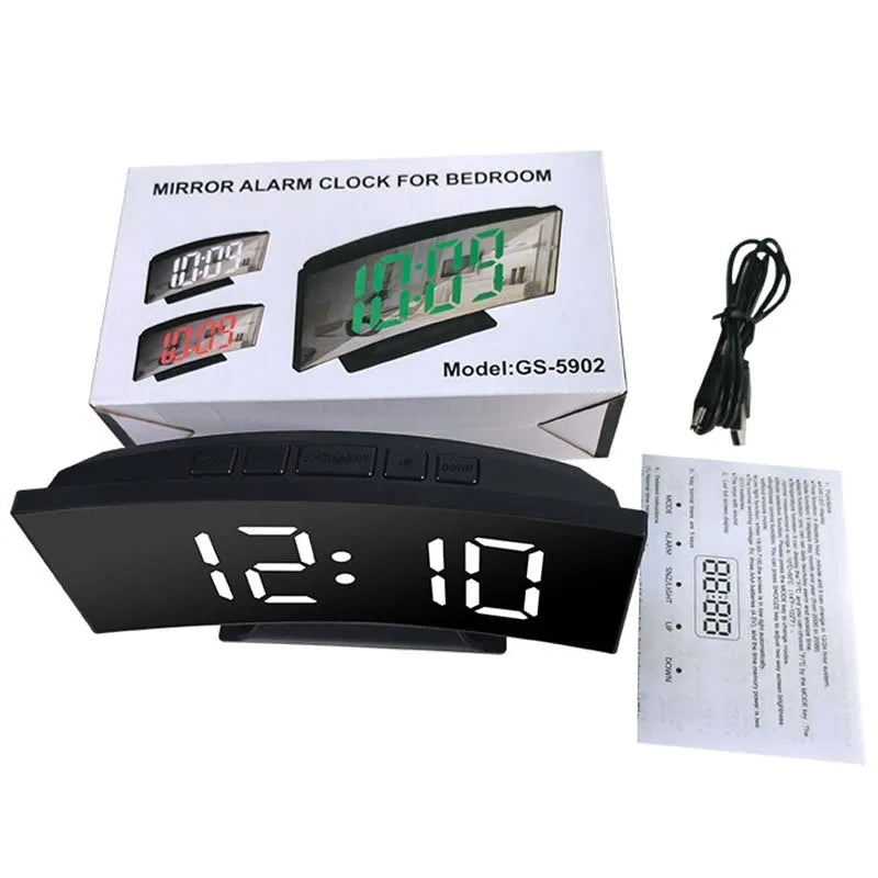 Electronic Alarm Clock Noiseless Design Digital LED Large Display Mirror Electronic Clock