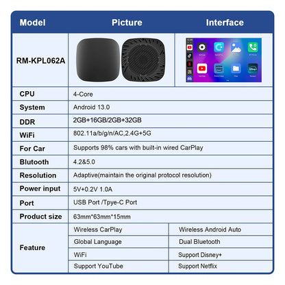 New Carplay Ai Box Wireless Android Auto Wireless Carplay Adapter TV Box For Netflix YouTube Car Intelligence Systems