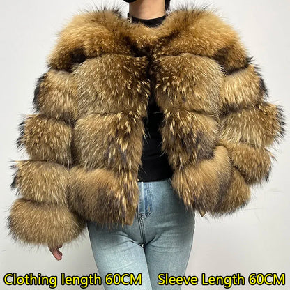 Super Hot Winter Women Luxury Thick Real Raccoon Fur Coat Natural Fox Fur Jacket Plus Size Furry Jackets Female Vest