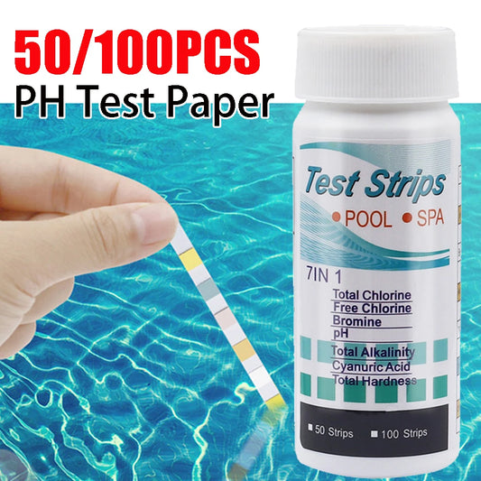 50/100pcs 7 in 1 Swimming Pool PH Test Paper Chlorine PH Value Alkalinity Hardness Test Strip PH Tester Pool Cleaner