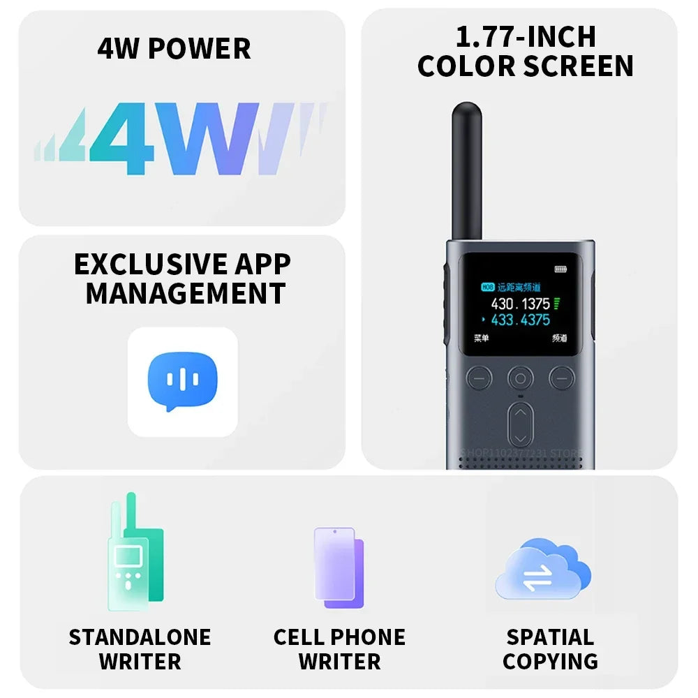 XIAOMI Walkie Talkie 2S 1.77"Color Screen 4W Power 120-hour Standby Dual Mode 5km Call Distance IP54 Outdoors Security Intercom