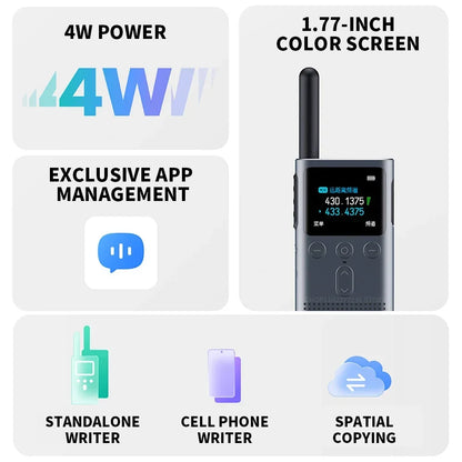 XIAOMI Walkie Talkie 2S 1.77"Color Screen 4W Power 120-hour Standby Dual Mode 5km Call Distance IP54 Outdoors Security Intercom