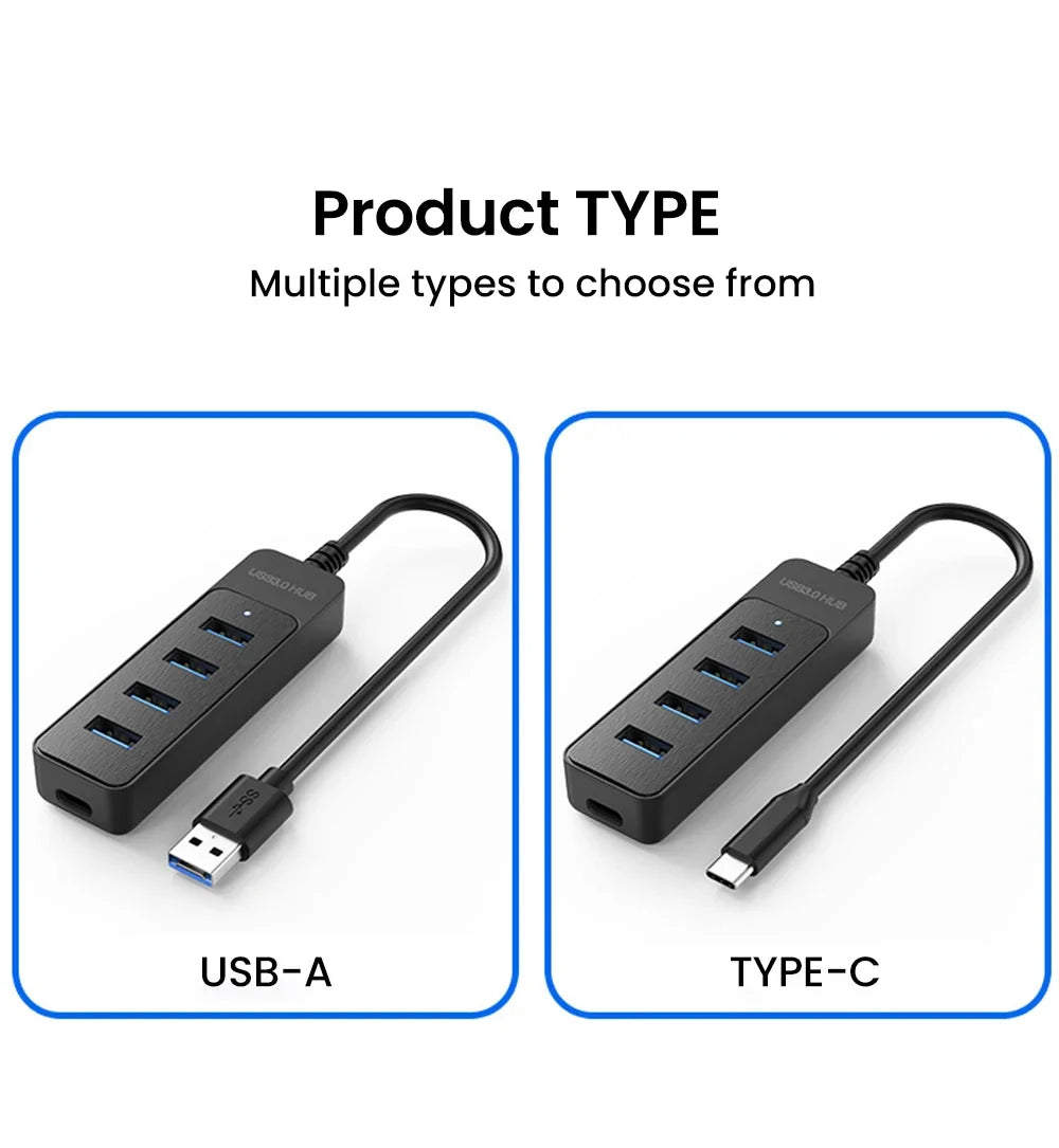USB 3.0 Hub – 4-Port High-Speed Splitter, Multi USB Expander, Type-C Adapter