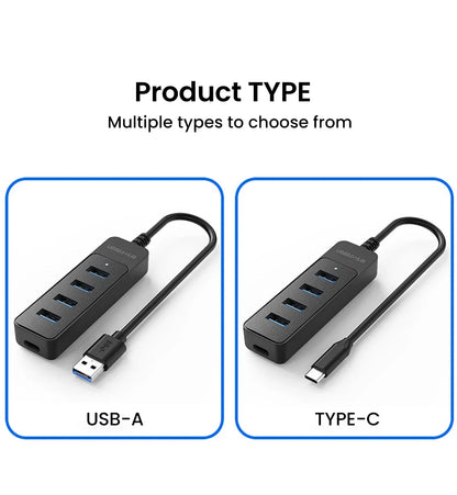 USB 3.0 Hub – 4-Port High-Speed Splitter, Multi USB Expander, Type-C Adapter