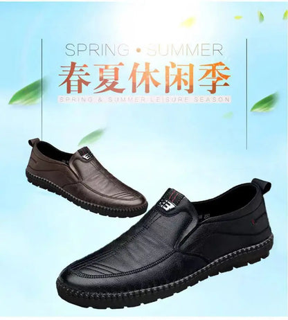 Men's Leather Loafers Non Slip Walking Flats Breathable Outdoor Slip on Casual Shoes