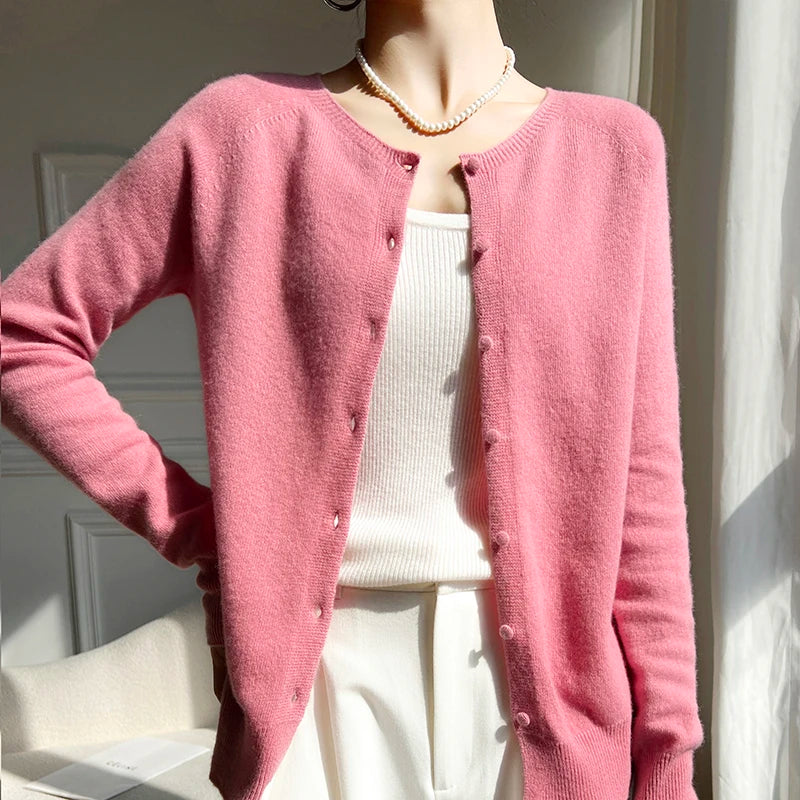 WinvyNee Women 100% Wool Cardigans Sweater Solid Casual Warm Outerwear Knitwear Tops  Autumn Winter Women Clothing B1263018