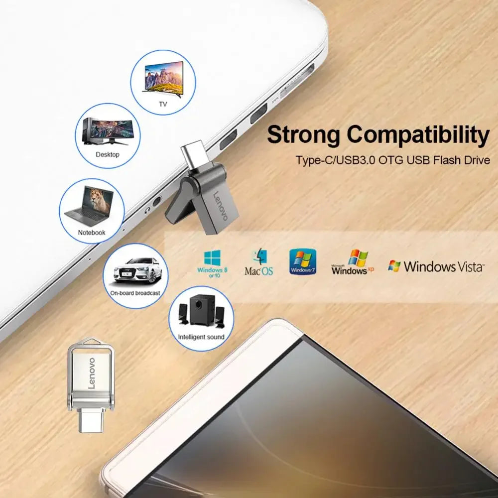 Lenovo USB 3.0 Type C OTG Flash Drive 2TB 1TB Super USB Storage 128GB Flash Drive Keychain Android Phone Flash Drive