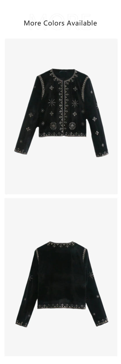 Spring/Summer New Women's Fashion and Versatile Slim Fit Trendy Palace Embroidered Velvet Coat