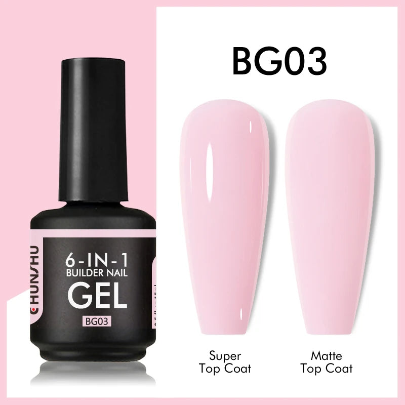 CHUNSHU 6 IN 1 Extension Gel 15ML Builder Nail Gel In A Bottle Semi Permanent Rubber Base Coat Self-leveling UV Construction Gel