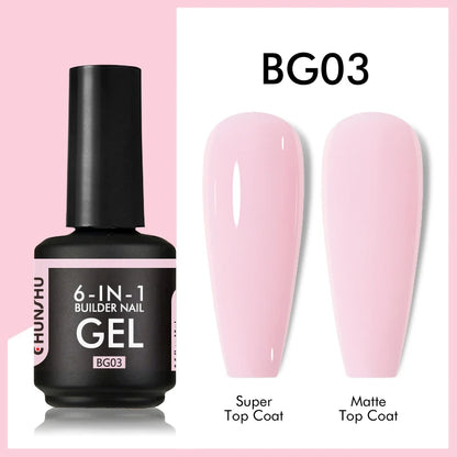 CHUNSHU 6 IN 1 Extension Gel 15ML Builder Nail Gel In A Bottle Semi Permanent Rubber Base Coat Self-leveling UV Construction Gel
