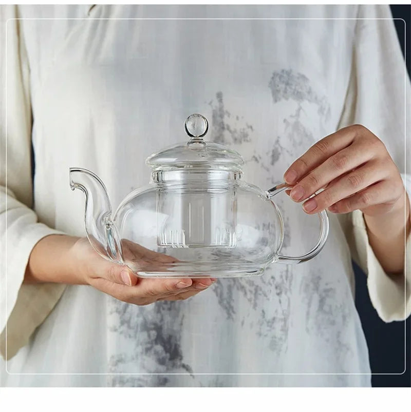 400ml/1000ml Filterable Heat-resistant Thickened Glass Teapot High Borosilicate Glass Flower Tea Pot Heatable Glass Tea Set
