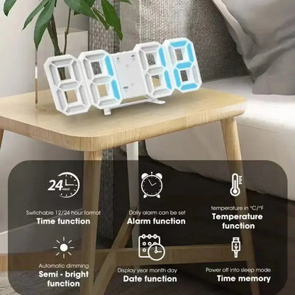 3D Digital Wall Clock Decoration for Home Glow Night Mode Adjustable Electronic Watch Living Room