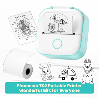 Phomemo T02 Mini Thermal Printer Wireless Mini Pocket Printer, Adhesive Sticker Printer for DIY, Journal, Student Birthday Gift
