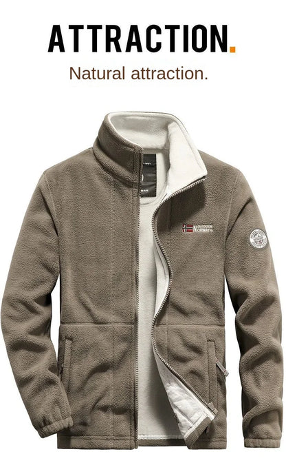 Men's Winter Fleece Jacket – Double Thick, High Collar, Outdoor Climbing Coat 2025