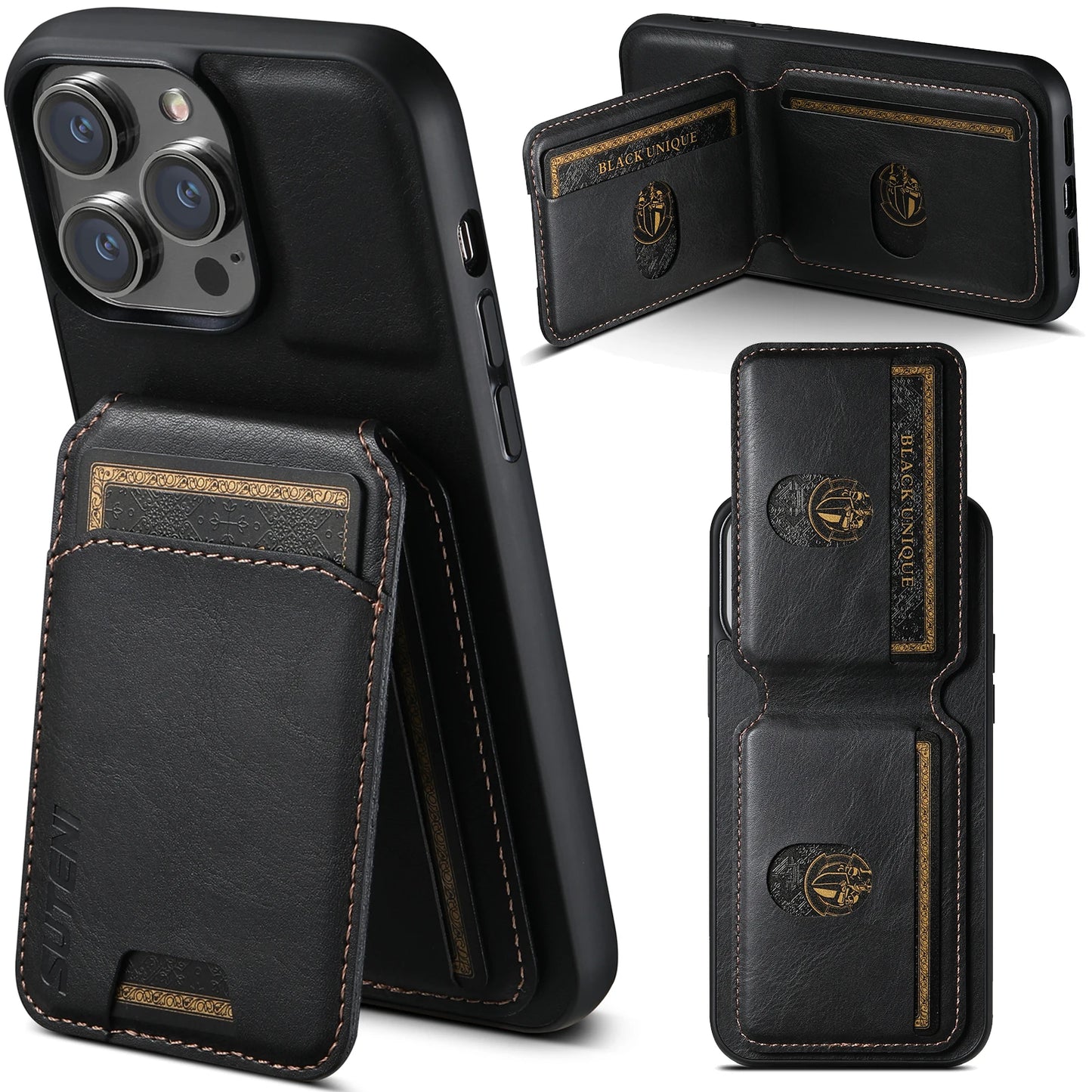 SUTENI Card Holder Leather Magnetic Pocket Cover Wallet Phone Case For iPhone X XS XR 11 12 13 14 15 Plus 16 Pro Max