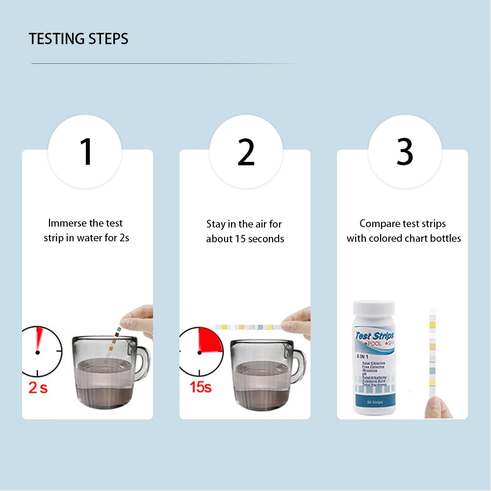 50/100pcs 7 in 1 Swimming Pool PH Test Paper Chlorine PH Value Alkalinity Hardness Test Strip PH Tester Pool Cleaner