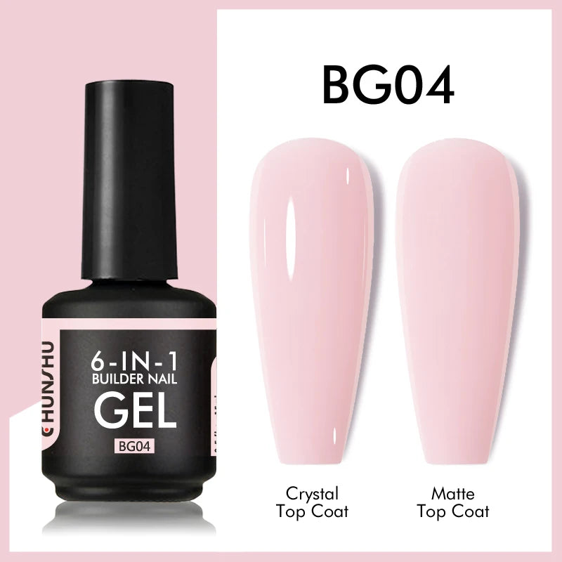 CHUNSHU 6 IN 1 Extension Gel 15ML Builder Nail Gel In A Bottle Semi Permanent Rubber Base Coat Self-leveling UV Construction Gel