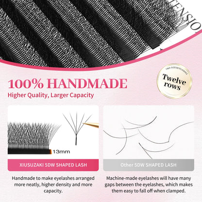 XIUSUZAKI 5D W Lashes Black Premade Fans Eyelashes Extensions Natural Soft