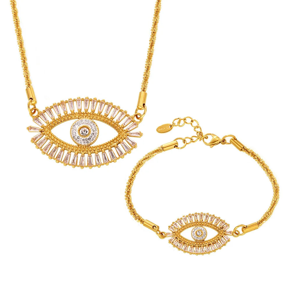 Amaiyllis Light Luxury Evil Eye Micro-Inlaid Zircon Bracelet Necklace Earrings Set Niche Evil Eye Women Jewelry