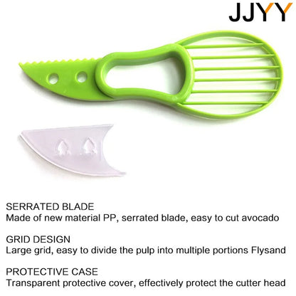 JJYY 3-in-1 Avocado Slicer Shea Butter Fruit Peeler Pulp Separator Plastic Knife Kitchen Vegetable Tool