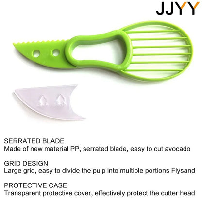 JJYY 3-in-1 Avocado Slicer Shea Butter Fruit Peeler Pulp Separator Plastic Knife Kitchen Vegetable Tool