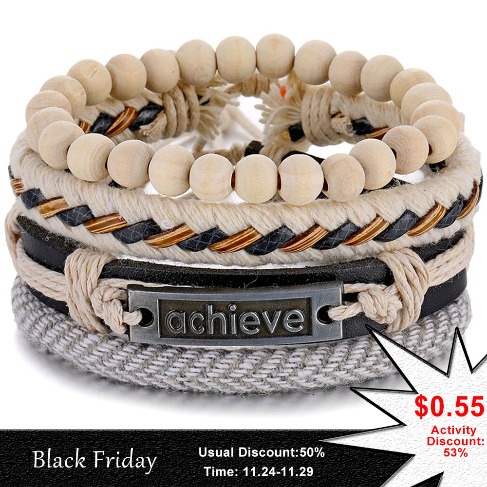 IFMIA Fashion Beads Leather Wrap Bracelet Set Men New Design Wristband Multiple Bracelets & Bangles Party Wedding Jewelry Gifts
