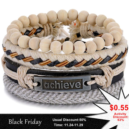IFMIA Fashion Beads Leather Wrap Bracelet Set Men New Design Wristband Multiple Bracelets & Bangles Party Wedding Jewelry Gifts