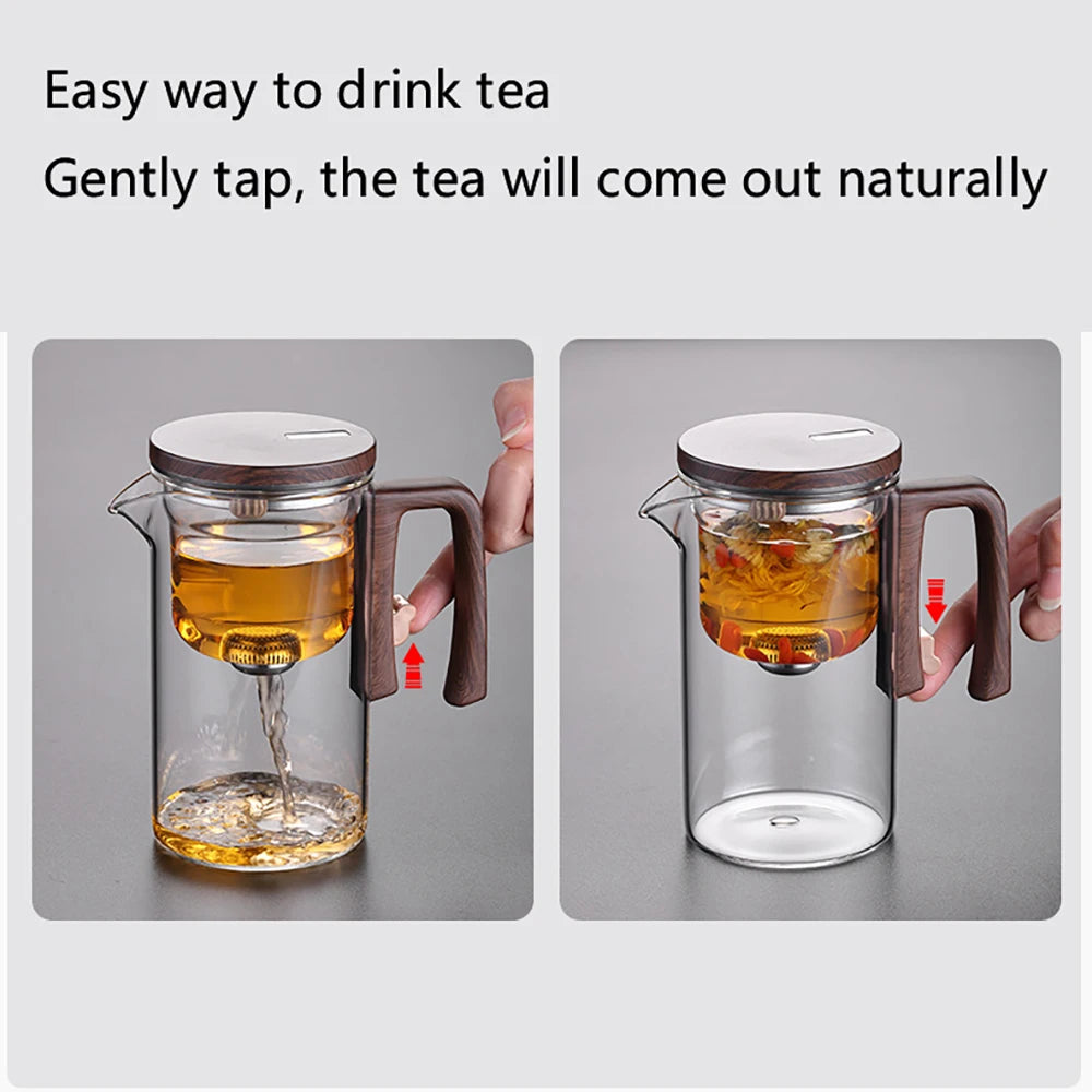 NEW 2025 Glass Tea Pot Kettle Infuser 520ML/720ML Teapot Water Separation Inner Magnet One Click Magnetic Switch Tea Filtration Cup Set