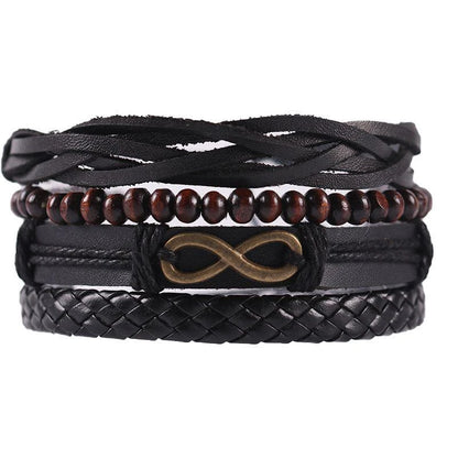 4Pcs/ Set Braided Wrap Leather Bracelets For Men Vintage Life Tree Rudder Charm Wood Beads Ethnic Tribal Wristbands
