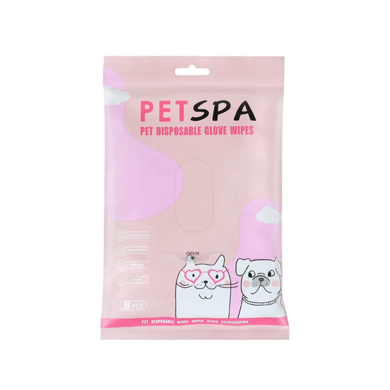 6pcs/Bag Pet Wash-Free Gloves Cat Bath Deodorant Wipes Disposable Cleaning Dry Cleaning Dog Wipes Gentle And Convenient Gloves