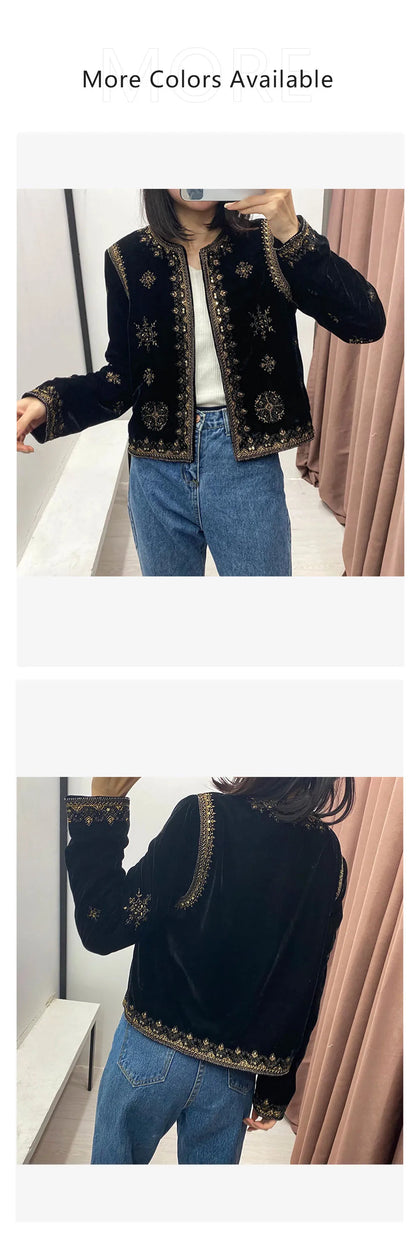 Spring/Summer New Women's Fashion and Versatile Slim Fit Trendy Palace Embroidered Velvet Coat