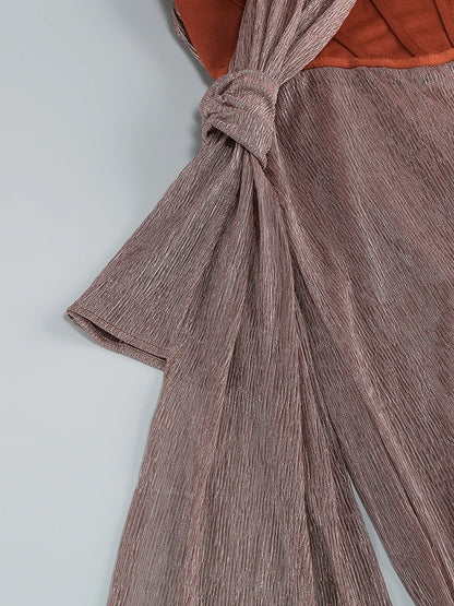 One Shoulder Draped Glitter Long Dress Women Brown Corset Sparkly Backless Bodycon Maxi Dresses Evening Party Gowns