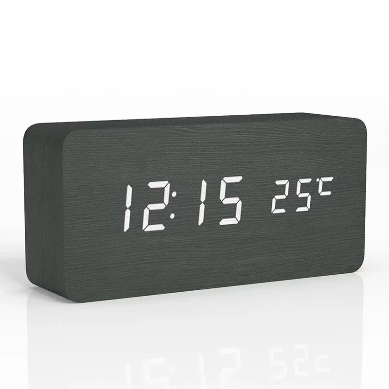 Wooden Digital Alarm Clock, LED Alarm Clock with Temperature Desk Clocks for Office